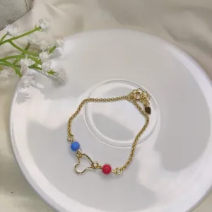Pulseira De Coração Com Bolinha Rosa E Azul