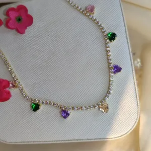 Colar Super Luxo Cravejado Zirconia Coração Color