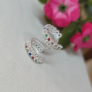 Piercing Fake Duplo Color Com Zirconia Banhado a Prata