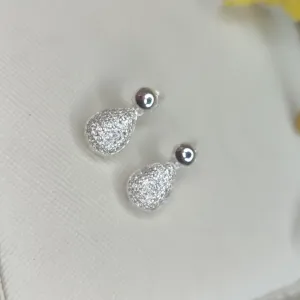 Brinco Bolinha com Gota Cravejada Banhado a Prata
