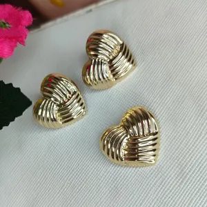 Conjunto Coração Ondulado Banhado a Ouro