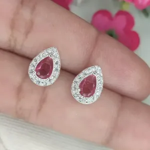 Brinco Gota Zirconia Rosa Cravejado Banhado a Prata M