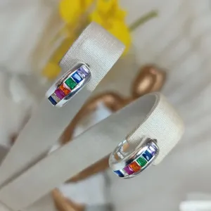 Argola Média Cravejada Zirconia Colorida Banhada a Prata