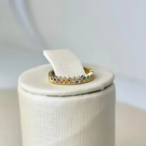 Anel Zircônia Color Banhado a Ouro