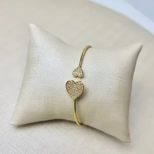 Bracelete Coração Duplo Cravejado Banhado a Ouro