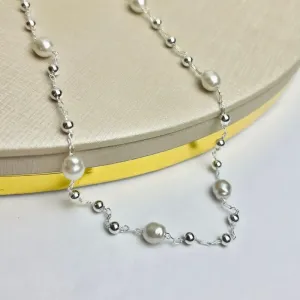 Choker Bolinhas lisa e Pérola Banhado a Prata