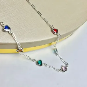 Choker Elo Cartier Corações Color Banhada a Prata