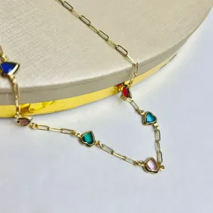 Choker Elo Cartier Corações Color Banhada a Ouro
