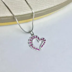 Colar De Coração Zirconia Rosa Banhado a Prata