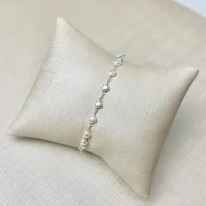 Pulseira Coração Pérola com Coração Banhada a Prata