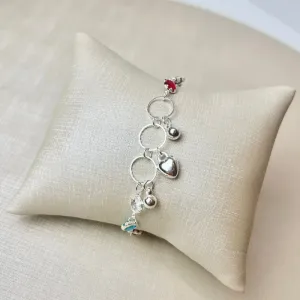 Pulseira Coração Zirconia Color Banhada a Prata