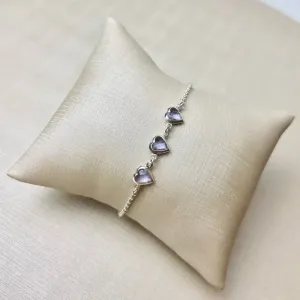 Pulseira de Coração Pedra Ametista Banhado a Prata