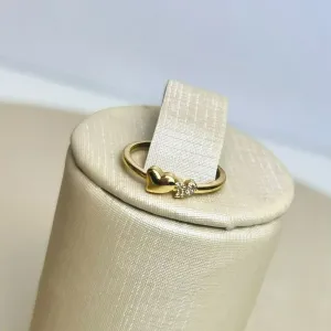 Anel Falange Coracao Duplo Cravejado Banhado a Ouro