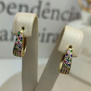 Argola Gota Cravejada Color Banhada a Ouro