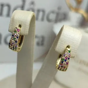 Argola Gota Cravejada Color Banhada a Ouro
