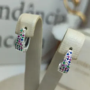Argola Gota Cravejada Color Banhada a Prata