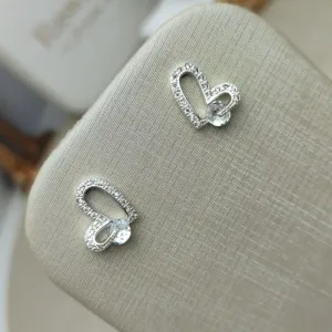 Brinco  Coração Com Zirconia Banhado a Prata