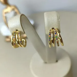 Brinco Sílvia Cravejado Color Banhado a Prata