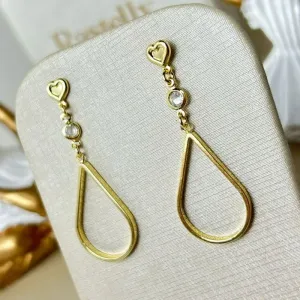 Brinco Coração Gota Vazado Banhado a Ouro