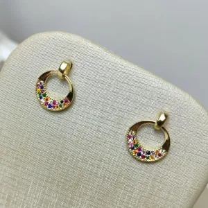 Brinco Rosália Cravejada Colorida Banhada a Ouro