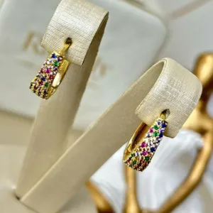 Argola Gota Color Cravejada Banhada a Ouro