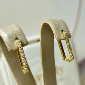 Argola Quadrado Cravejado Banhado a Ouro