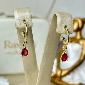 Brinco Circular De Gota Rosa Banhado a Ouro