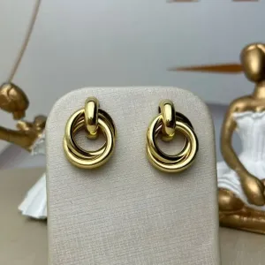 Brinco Com Elos Trançados Banhado a Ouro