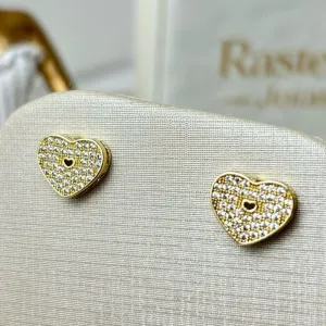 Brinco Coração Cravejado Banhado a Ouro