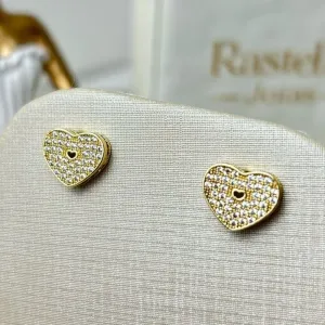 Brinco Coração Cravejado Banhado a Ouro