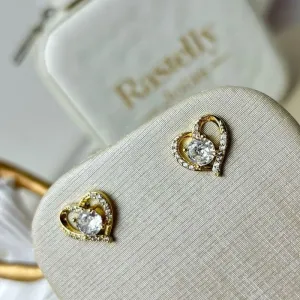 Brinco Coração Zirconia Banhado a Ouro