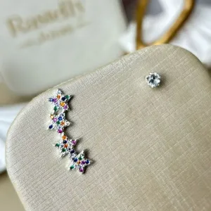 Brinco Ear Cuff Unico Estrelas com Solitario Banhado a Prata