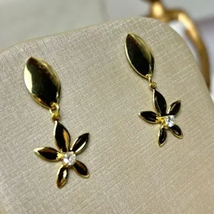Brinco Flor Com Zirconia Cristal Banhada a Ouro
