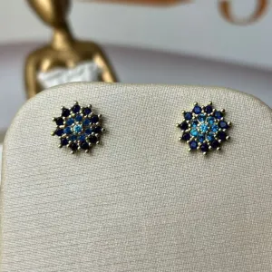 Brinco Flor Em Folha Azul