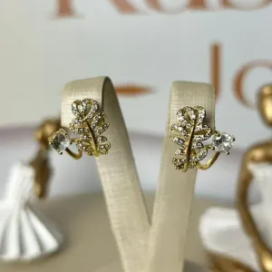 Brinco Folha Com Zirconia
