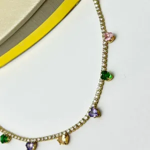 Colar Super Luxo Cravejado Zirconia Coração Color