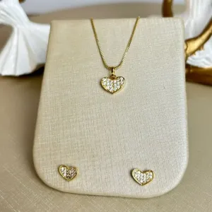 Conjunto Coração Cravejado Banhado a Ouro