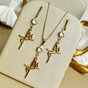 Conjunto Fé Banhado a Ouro com Ponto de Luz