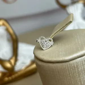Piercing Fake Coração Duplo Cravejado Banhado a Prata