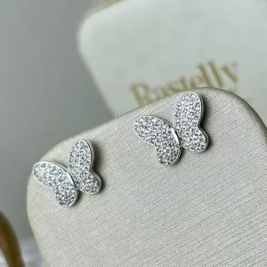 Brinco Borboleta Cravejado Banhado a Prata