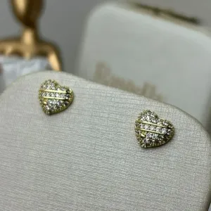 Brinco Coração Cravejado Banhado a Ouro