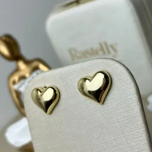 Brinco Coração Liso Banhado a Ouro