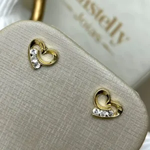 Brinco De Coração Cravejado Banhado a Ouro