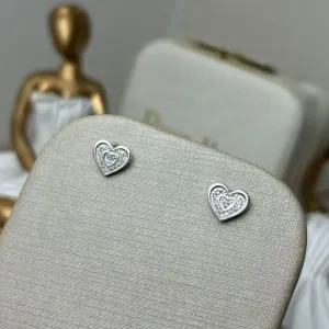 Brinco De Coração Todo De Zircônia Em Prata