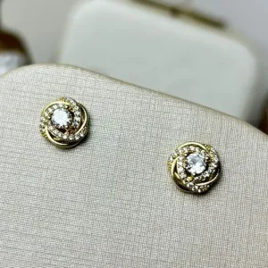 Brinco De Rosa Em Zircônia Banhado a Ouro