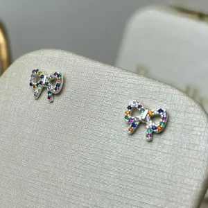 Brinco  Laço Cravejado Color Banhado a Prata