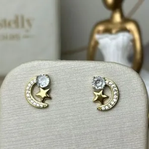 Brinco Lua Com Estrela Cravejado