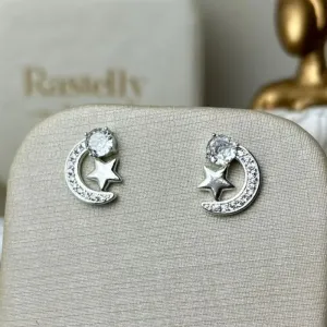 Brinco Lua Com Estrela Cravejado