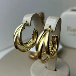 Brinco Três Elos  Media  Banhado a Ouro