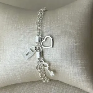 Pulseira do Amor Cadeado, Chave e Coração